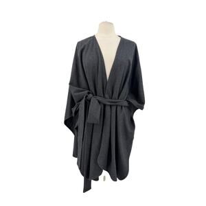 Vintage Texas Body Hangings Womens Wool Shawl Poncho Gray Belted Western Regency
